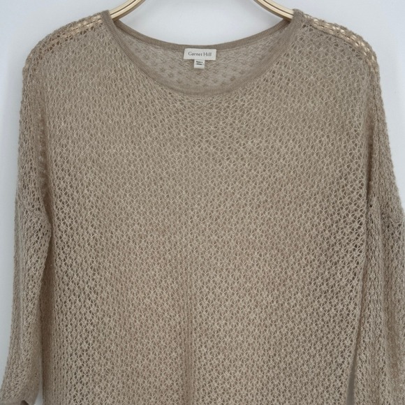 Garnet Hill Cashmere Sweater Small Beige Open Knit Boxy Cropped Minimalist Cozy - Picture 3 of 9